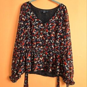 Forever 21 Abstract Floral Print Long Sleeve Blouse Size L